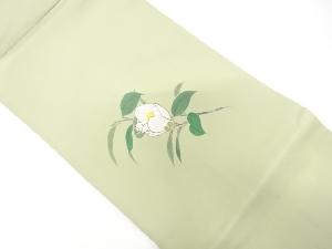 作家物　塩瀬　手描き　椿模様　名古屋帯